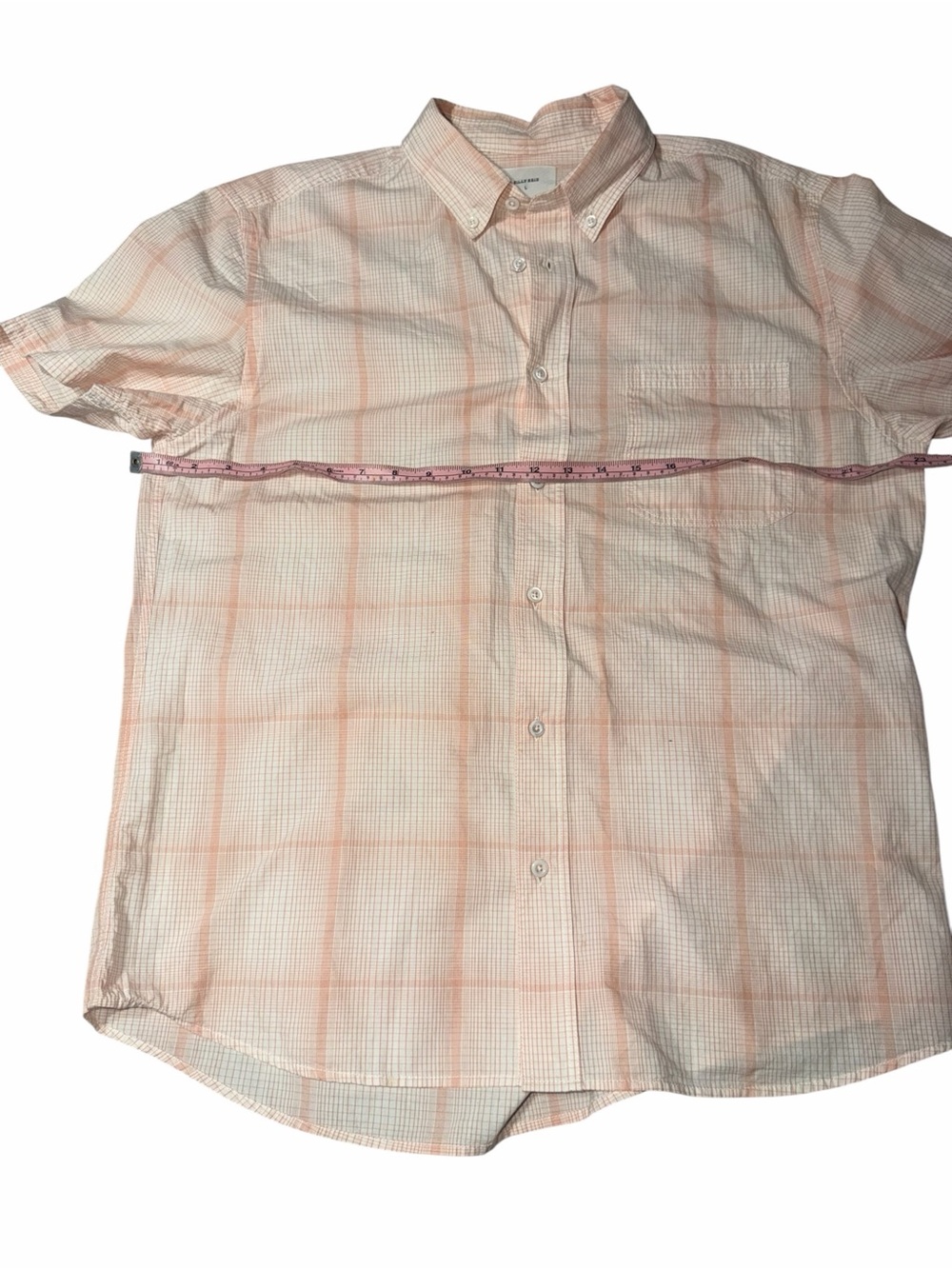 Billy Reid Peach & White Plaid Short-Sleeve Button-Down Shirt